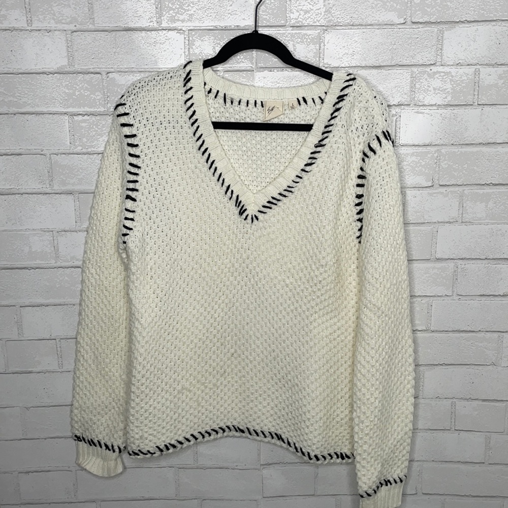 White Crow Knit V-Neck Sweater